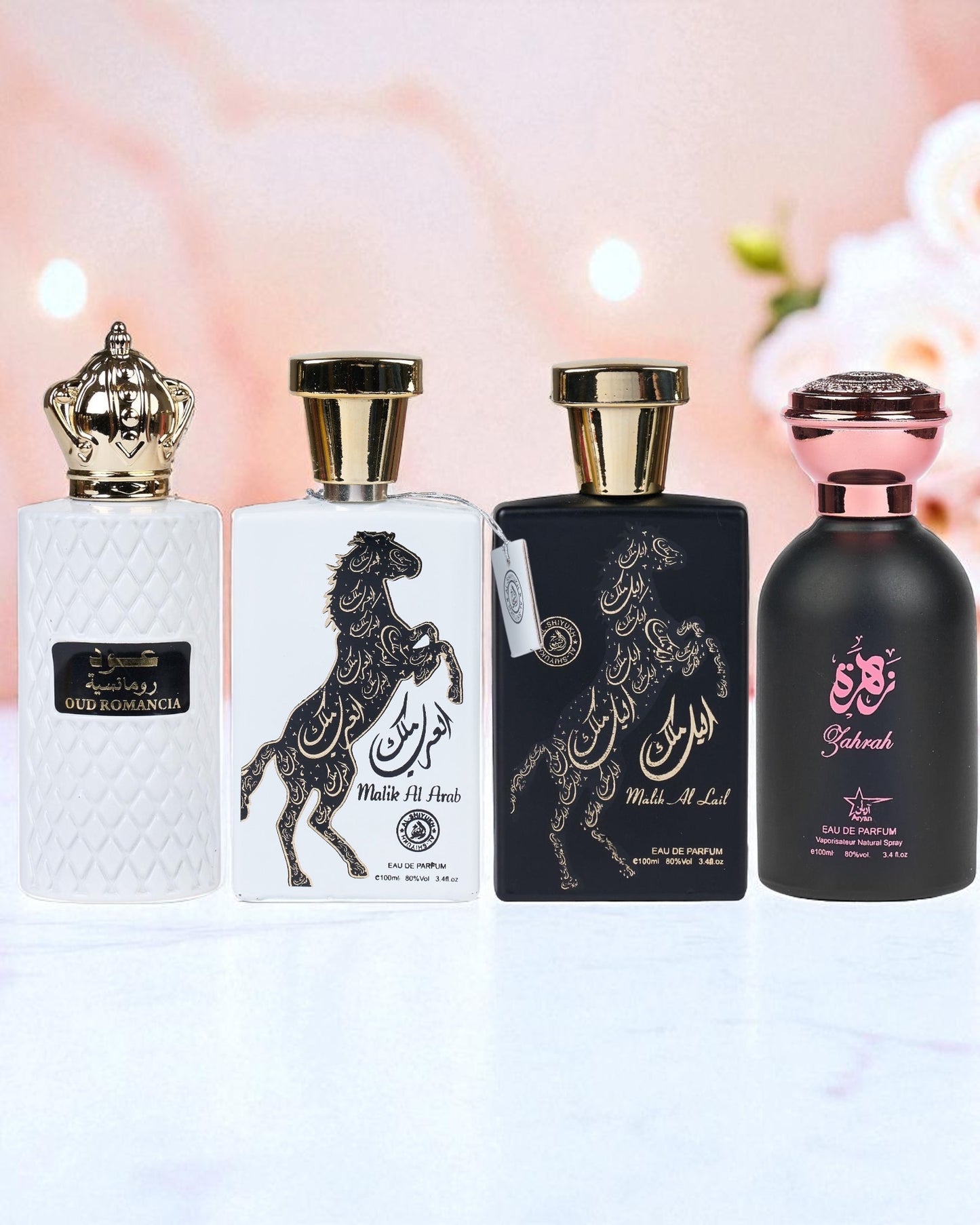 SET 4 PARFUMURI ARABESTI-Oud Romancia,Malik Al Arab,Malik Al Lail,Zahrah( 2X DAMA+2X BARBAT)