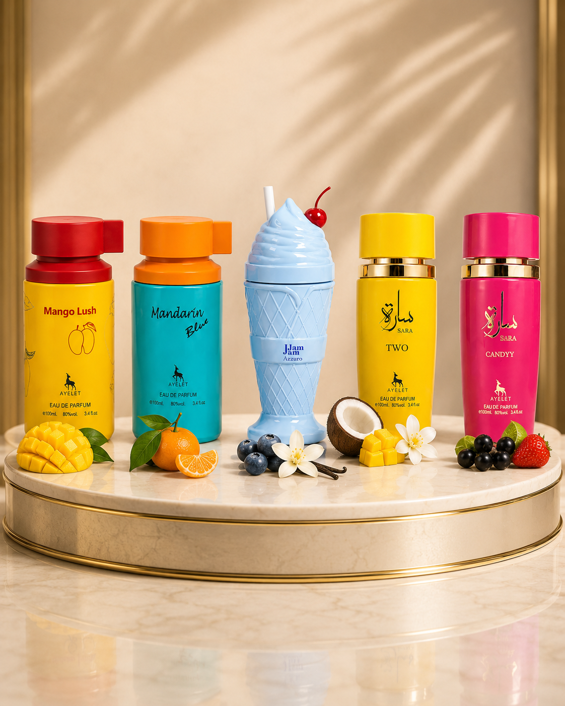 Set 5 Parfumuri - Mango lush+Mandarin Blue+Jam jam azzuro+Sara two+Sara candy (3 de Barbati+2 de Dama)