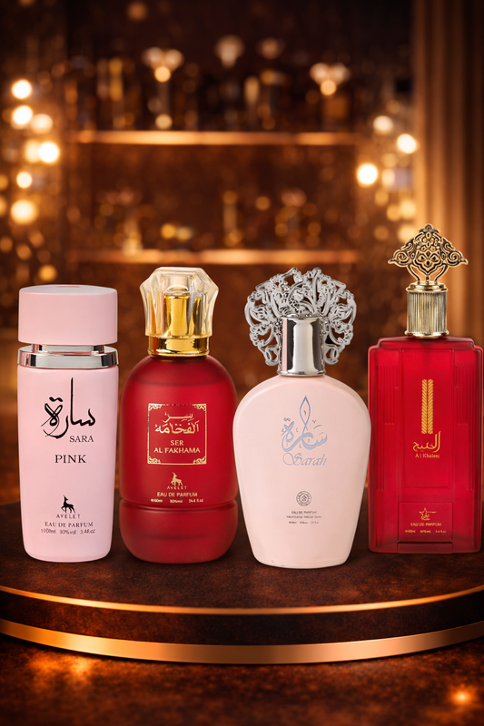SET 4 PARFUMURI ARABESTI DAMA - SARA PINK , Ser Al Fakhama, Sarah, Al Khaleej