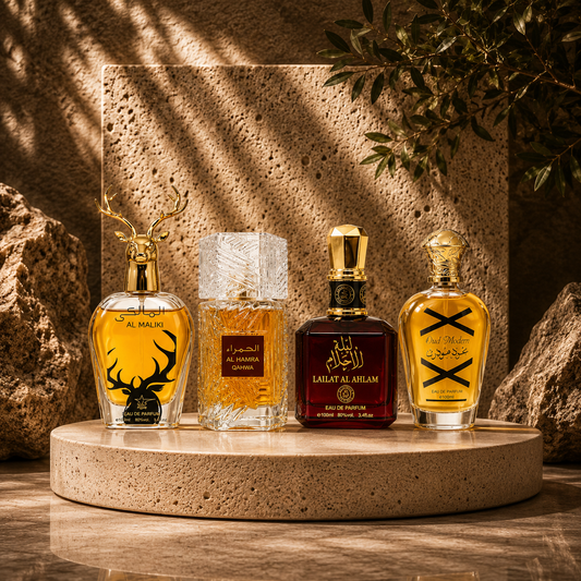 SET 4 PARFUMURI ARABESTI (2X DAMA + 2X BARABTI) - Al maliki + Al hamra + Laila ahlam + Oud modren