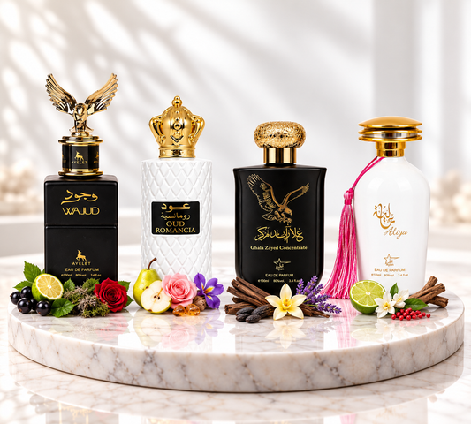 SET 4 PARFUMURI ARABESTI BARBATI - WAJUD+OUD ROMANCIA+GHALA ZAYED+ALIYA 100ML