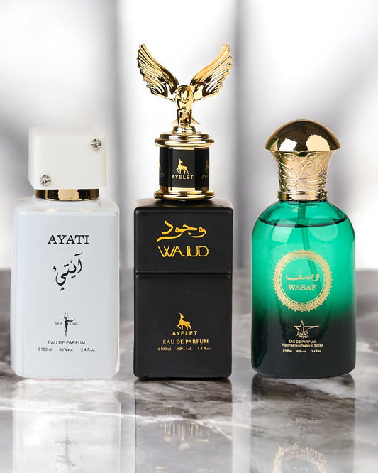 SET 3 PARFUMURI DE BARBATI ARABESTI  - AYATI ALB + WAJUD + WASAF