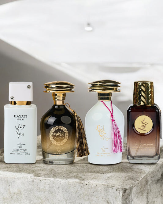 SET 4 PARFUMURI ARABESTI- Hayati Nisai, Ibda Al Oud, Aliya, Dirham Oud   ( 2X DAMA + 2X BARBAT )