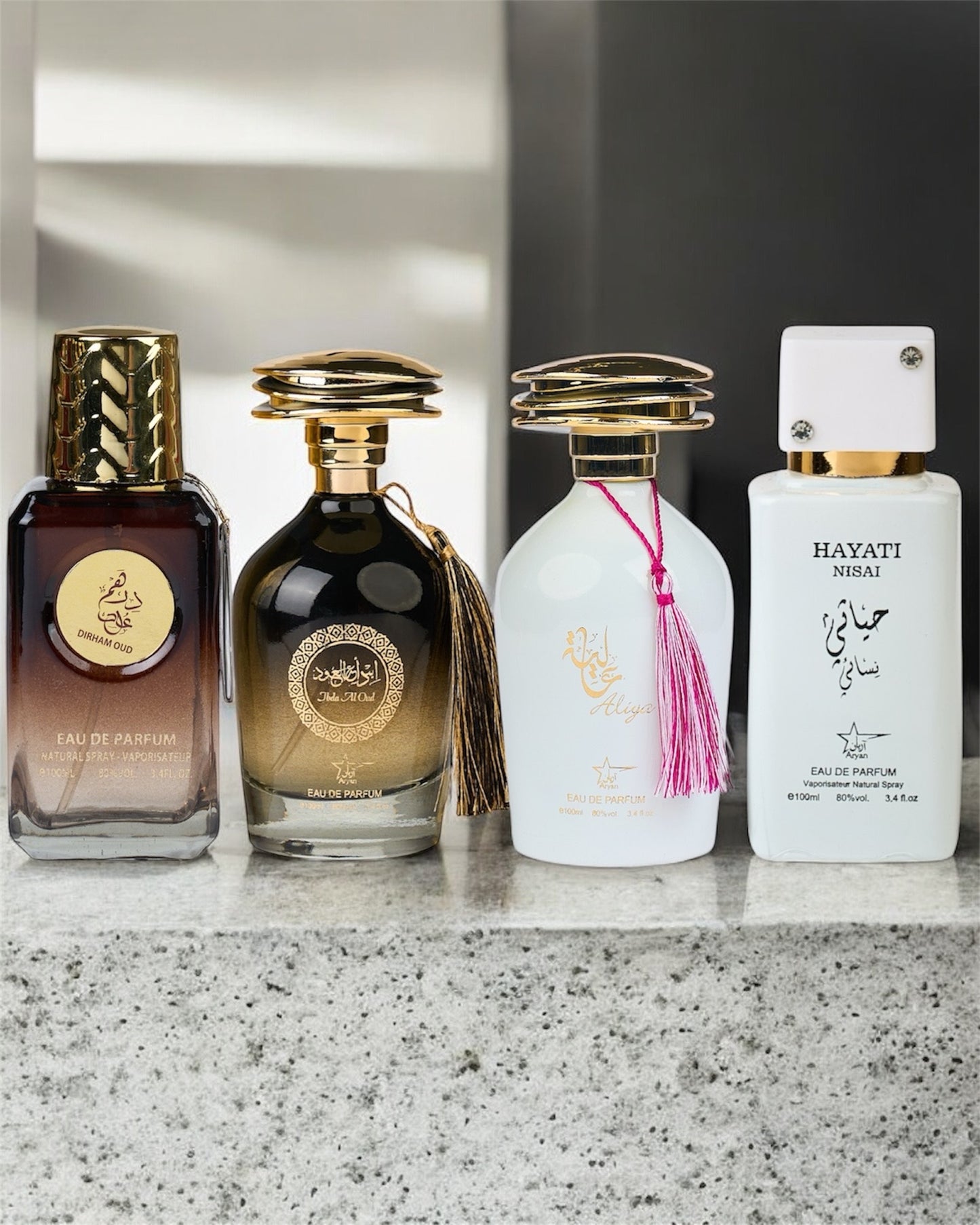 SET 4 PARFUMURI ARABESTI -Dirham oud+Ibda Al Oud+Hayati Nisai+Aliya( 2X DAMA + 2X BARBAT )