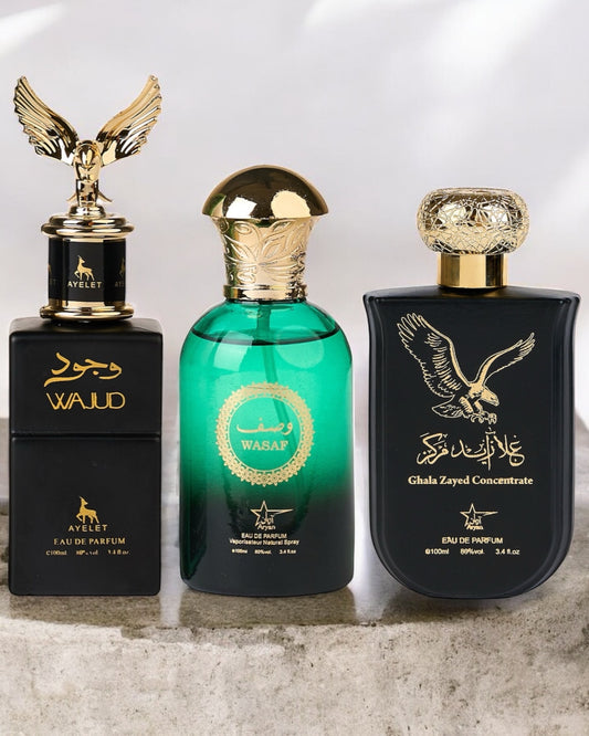 SET 3 PARFUMURI ARABESTI BARBATI - Wajud + Wasaf + Ghala Zayed Concentrate (100Ml)