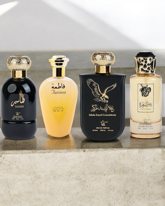 SET 4 PARFUMURI ARABESTI - Taseer + Fatima + Ghala Zayed Concentrate + Attar Al Zahrah( 2X DAMA + 2X BARBAT ) (100Ml)