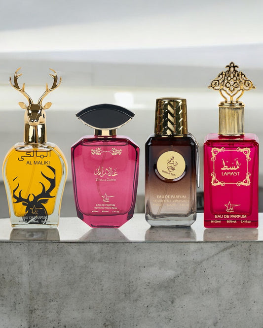 SET 4 PARFUMURI ARABESTI - Al maliki + Ghala Zayed Pink + Dirham Oud +  Lamast ( 2X DAMA + 2X BARBAT ) (100Ml)