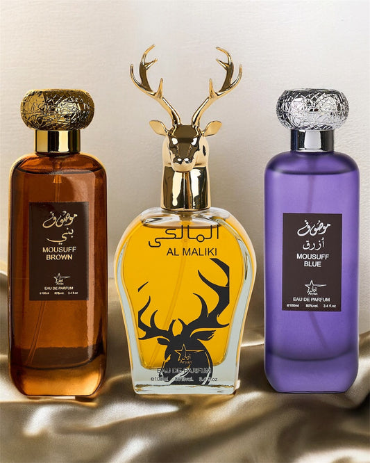 SET 3 PARFUMURI ARABESTI BARBATI - Mousuff Brown+Al maliki+Mousuff Blue (100ML)