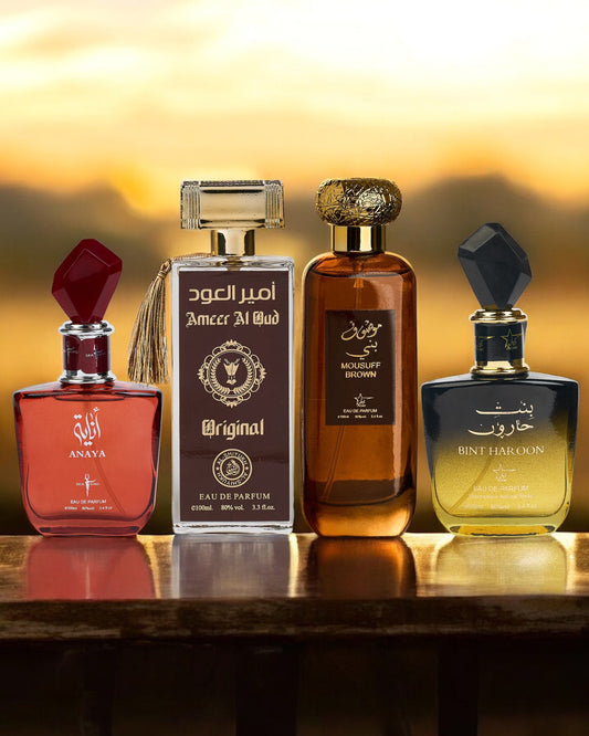 SET 4 PARFUMURI ARABESTI - ANAYA, Ameer Al Oud, Mousuff Brown, BINT HAROON ( 2X DAMA + 2X BARBAT )