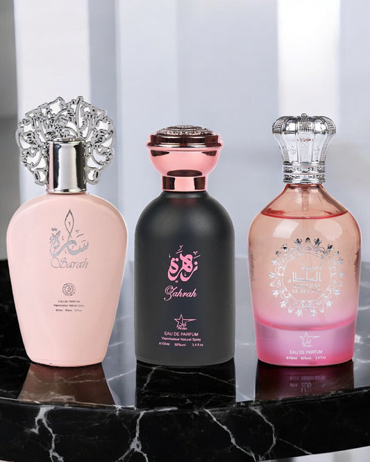 SET 3 PARFUMURI ARABESTI DAMA,  Zahrah + Sarah + Ameerat Al Sultan (100ML)