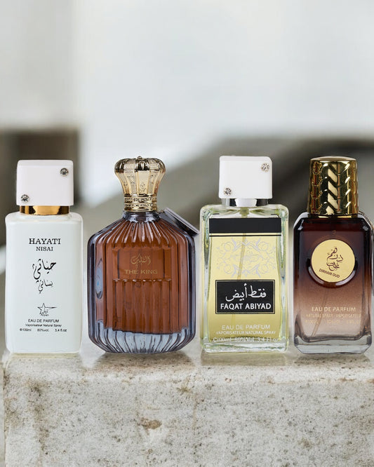SET 4 PARFUMURI ARABESTI- Hayati Nisai, The King , Faqat Abiyad, Dirham Oud   ( 2X DAMA + 2X BARBAT )