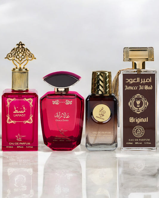 SET 4 PARFUMURI ARABESTI - Ameer Al Oud + Ghala Zayed Pink + Dirham Oud +  Lamast ( 2X DAMA + 2X BARBAT ) (100Ml)