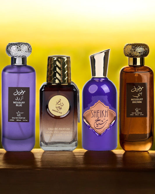 SET 4 PARFUMURI ARABESTI BARBATI - Mousuff Blue + Dirham Oud + Sheikh + Mousuff Brown (100ML)