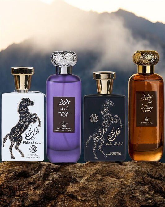 SET 4 PARFUMURI ARABESTI BARBATI - Malik Al Arab, Mousuff Blue, Malik Al Lail, Mousuff Brown (100ML)